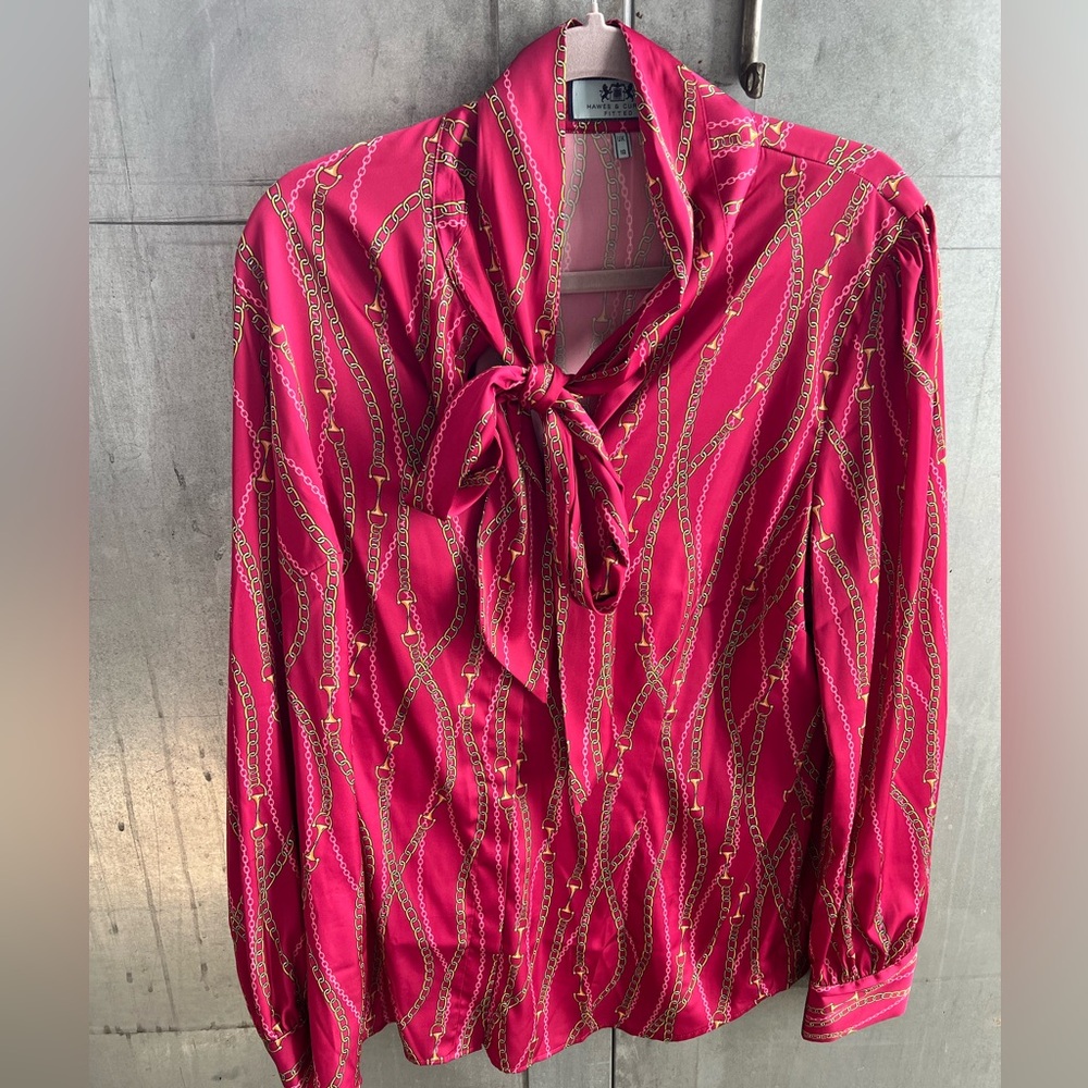 Hawes & Curtis Magenta Gold Chain Bow Blouse
